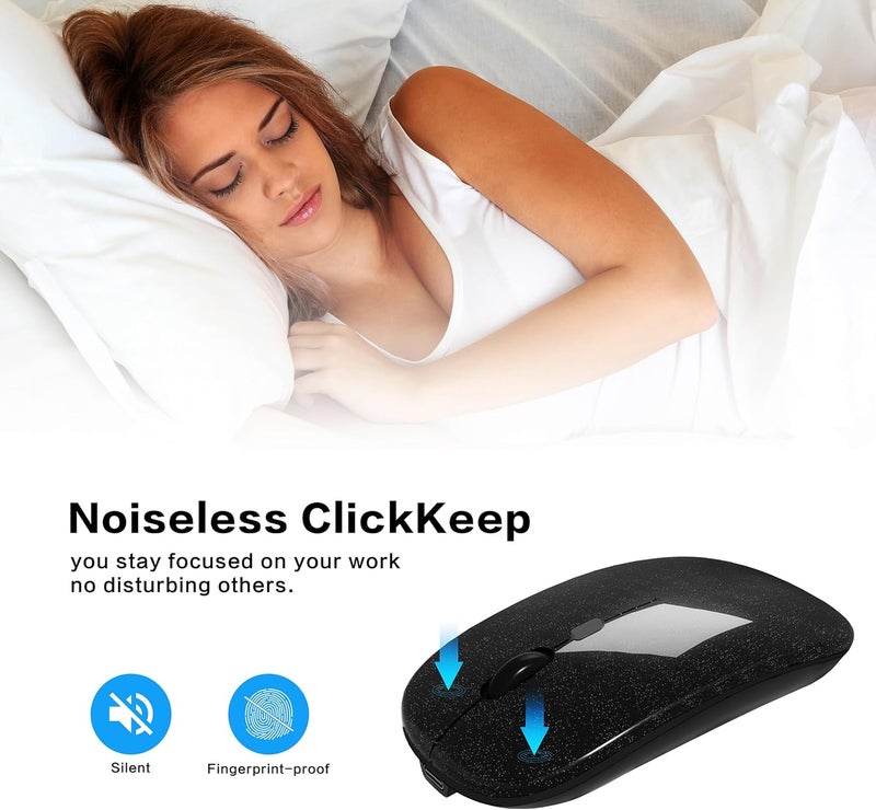 AOLIKOKO Wireless Bluetooth Mouse Rechargeable Laptop Mice Use Portable(Bluetooth5.2 and USB 2.4G) Dual Mode Connection Silent Slim Computer Mouse for Laptop/iPad Tablet/Apple MacBook/PC(Bright Black) - Image 4